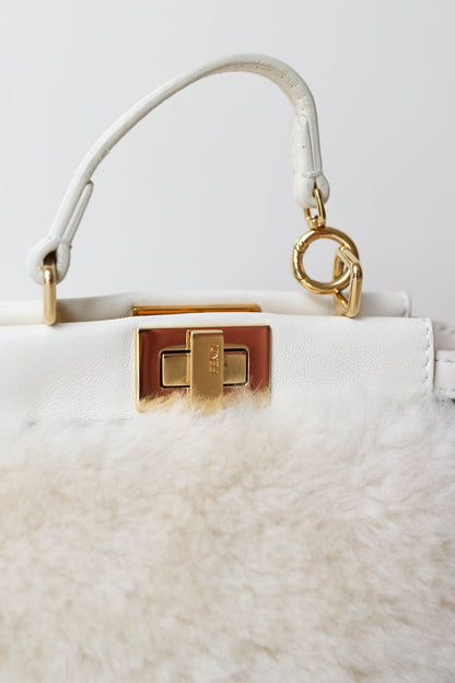 Fendi Micro Peekaboo Shearling Bag White