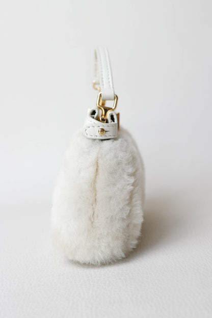 Fendi Micro Peekaboo Shearling Bag White