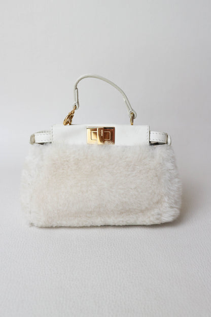 Fendi Micro Peekaboo Shearling Bag White