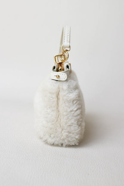 Fendi Micro Peekaboo Shearling Bag White