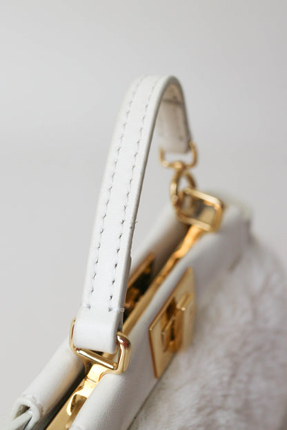 Fendi Micro Peekaboo Shearling Bag White