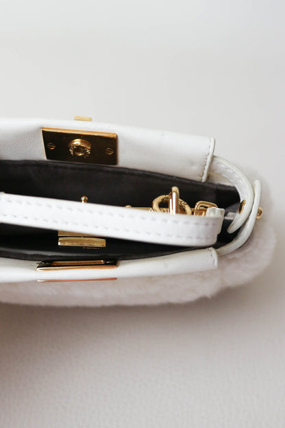 Fendi Micro Peekaboo Shearling Bag White
