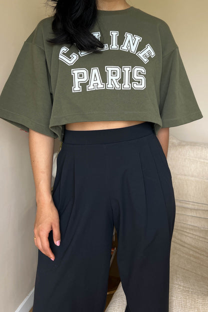 CELINE Logo Cropped Sweater Khaki