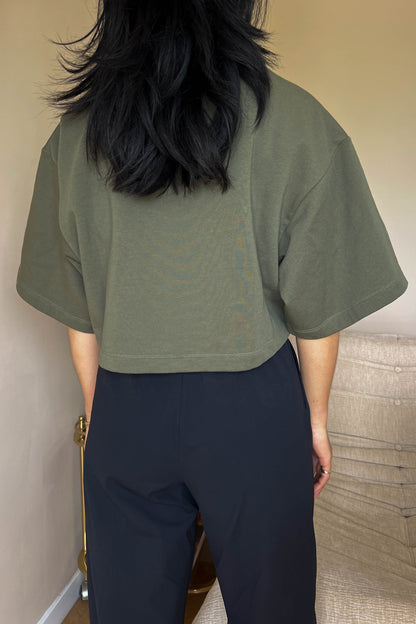 CELINE Logo Cropped Sweater Khaki