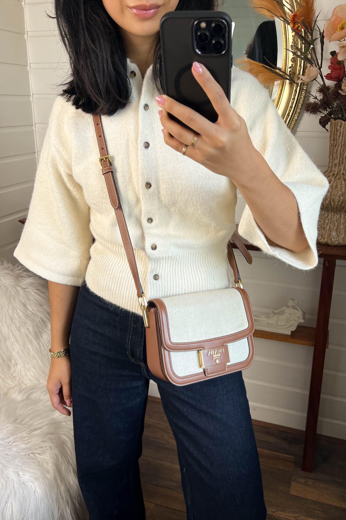 Prada Canvas Crossbody Bag Brown