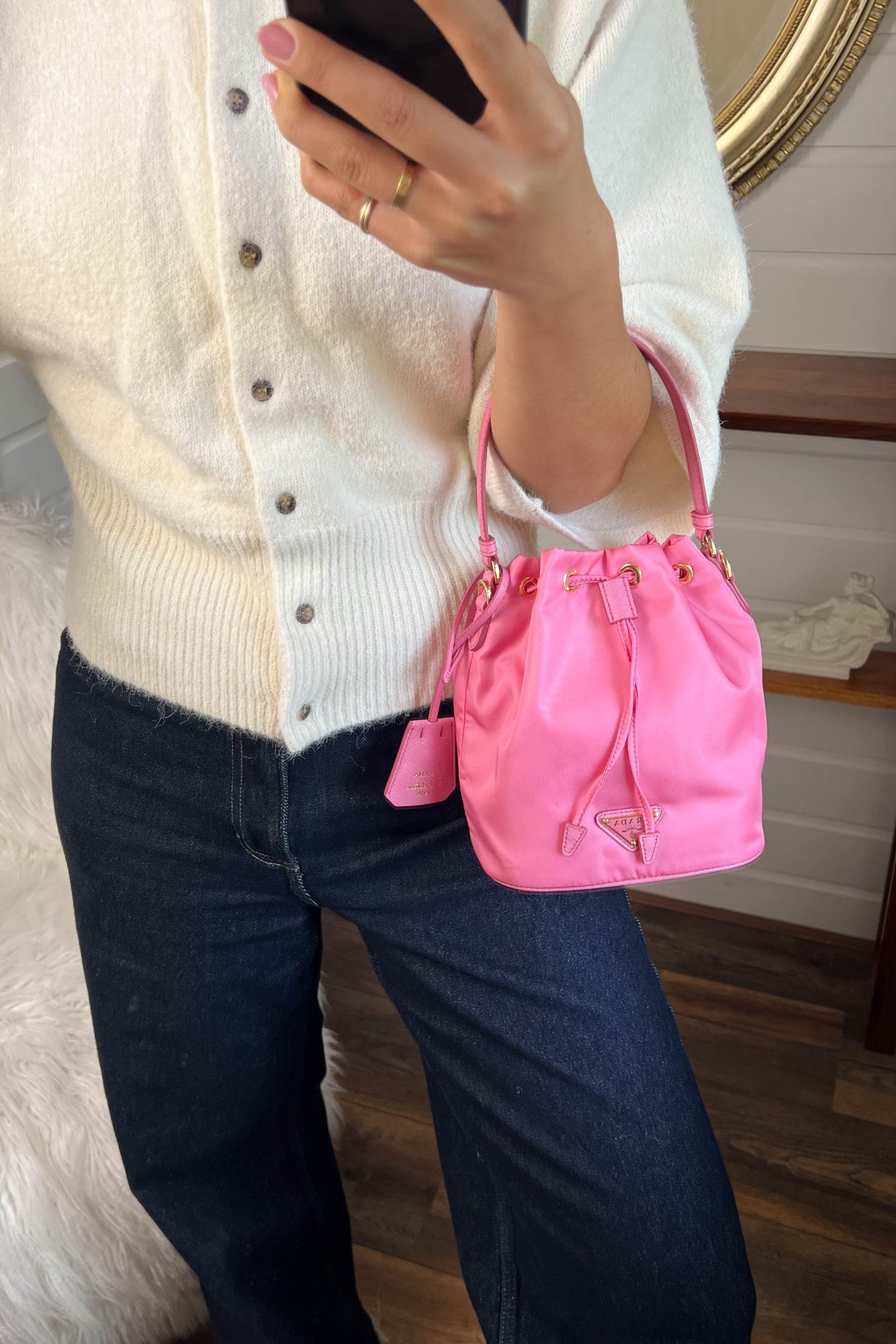 Prada Nylon Bucket Bag Pink