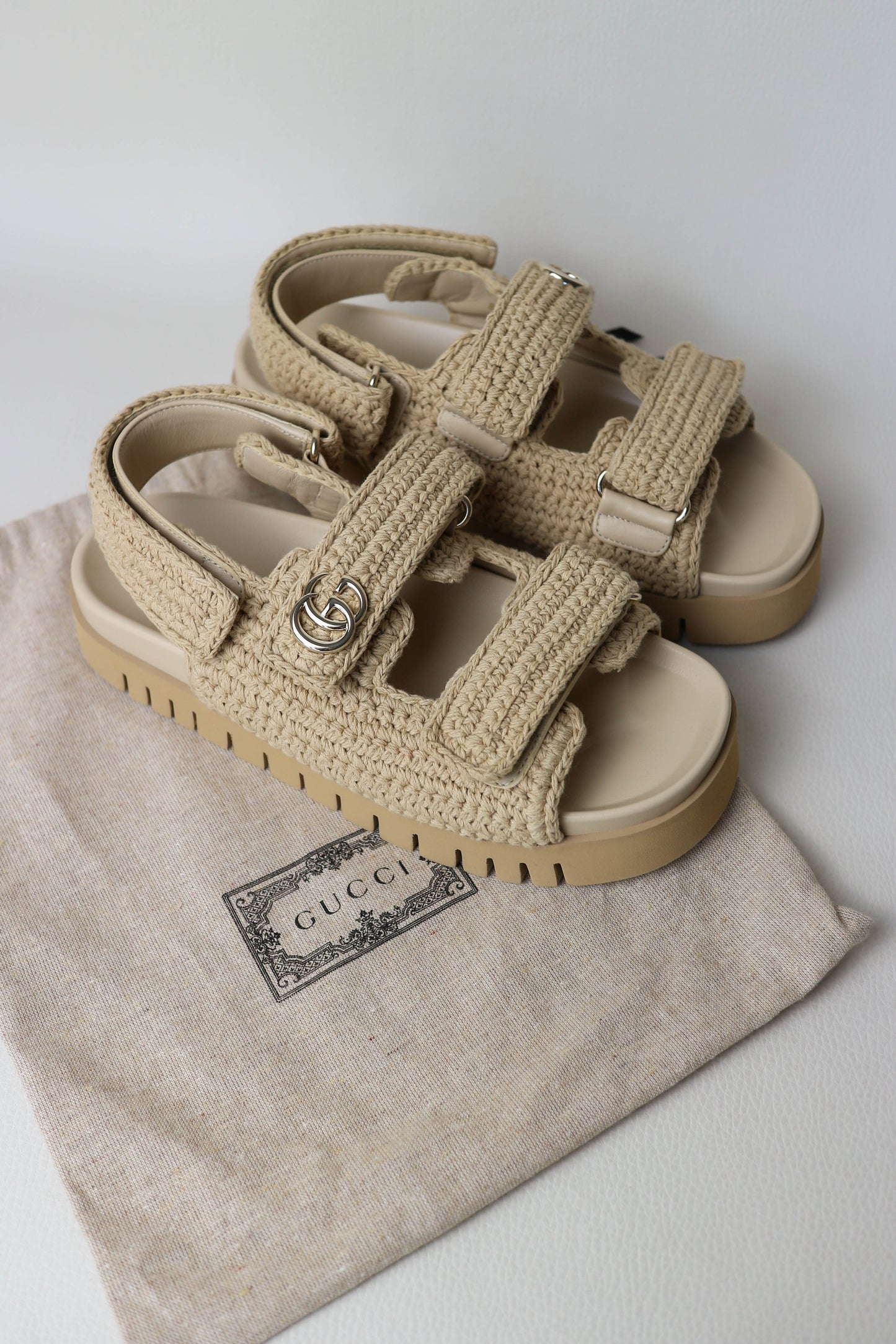 Gucci Crochet GG Sandals Beige