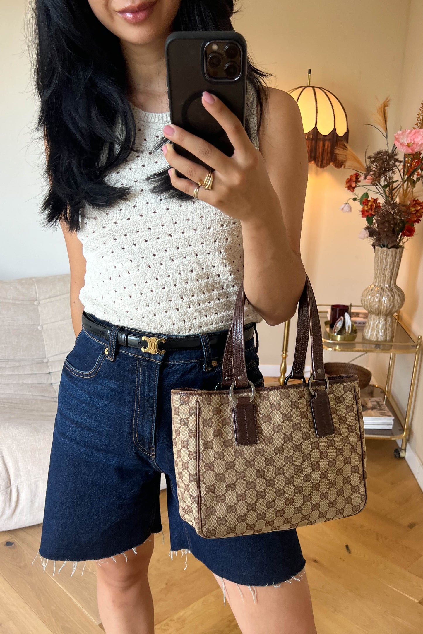 Gucci Vintage Canvas Tote Bag Brown