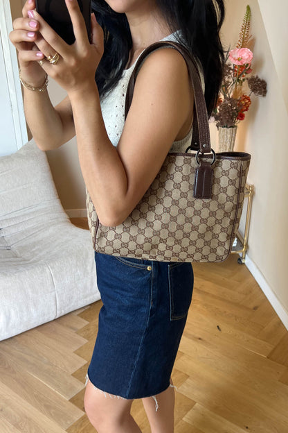 Gucci Vintage Canvas Tote Bag Brown