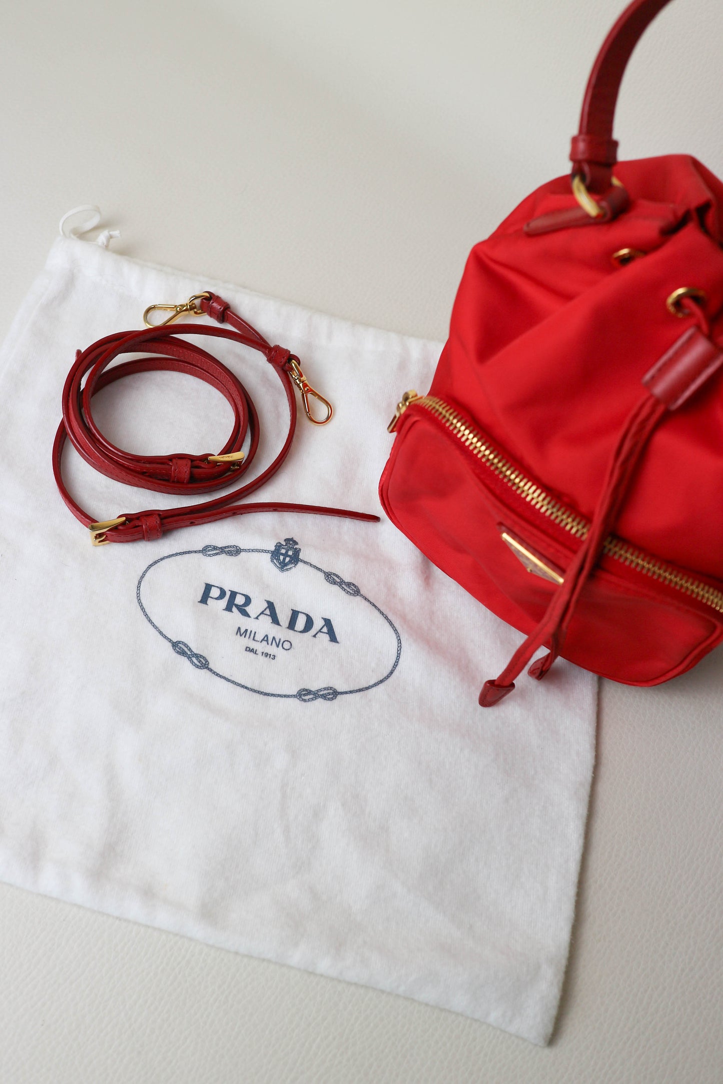 Prada Vintage Nylon Bucket Bag Red