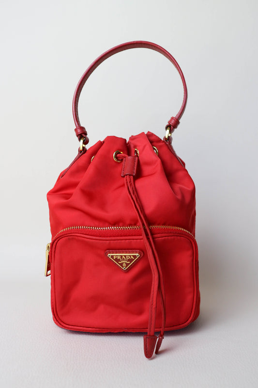 Prada Vintage Nylon Bucket Bag Red
