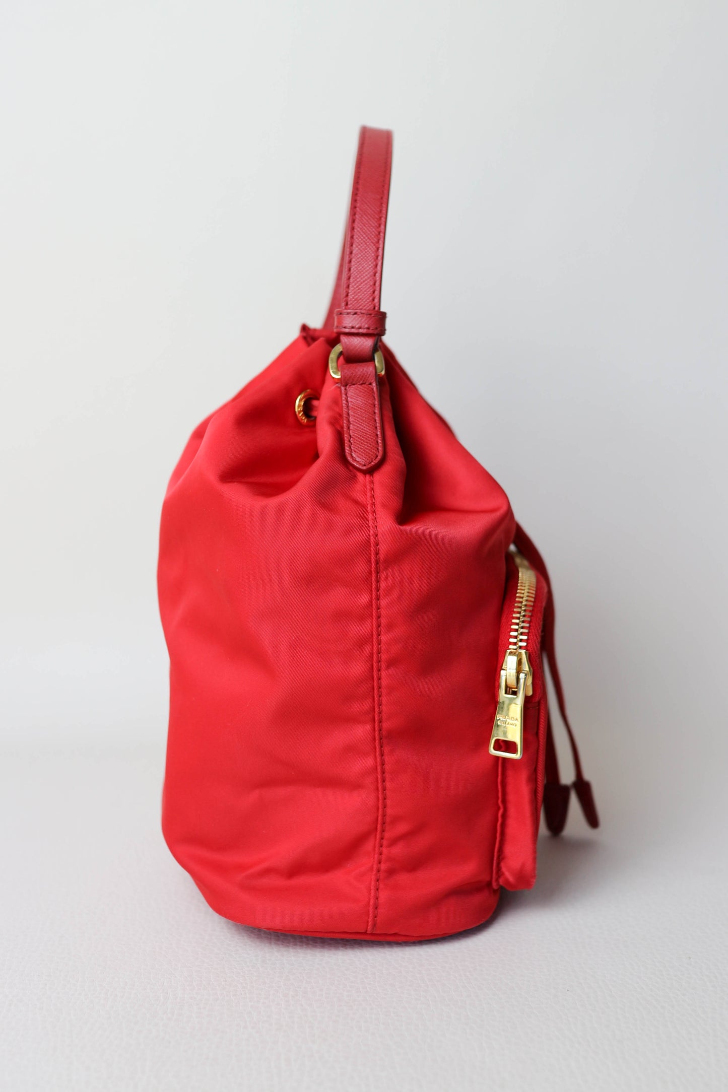 Prada Vintage Nylon Bucket Bag Red