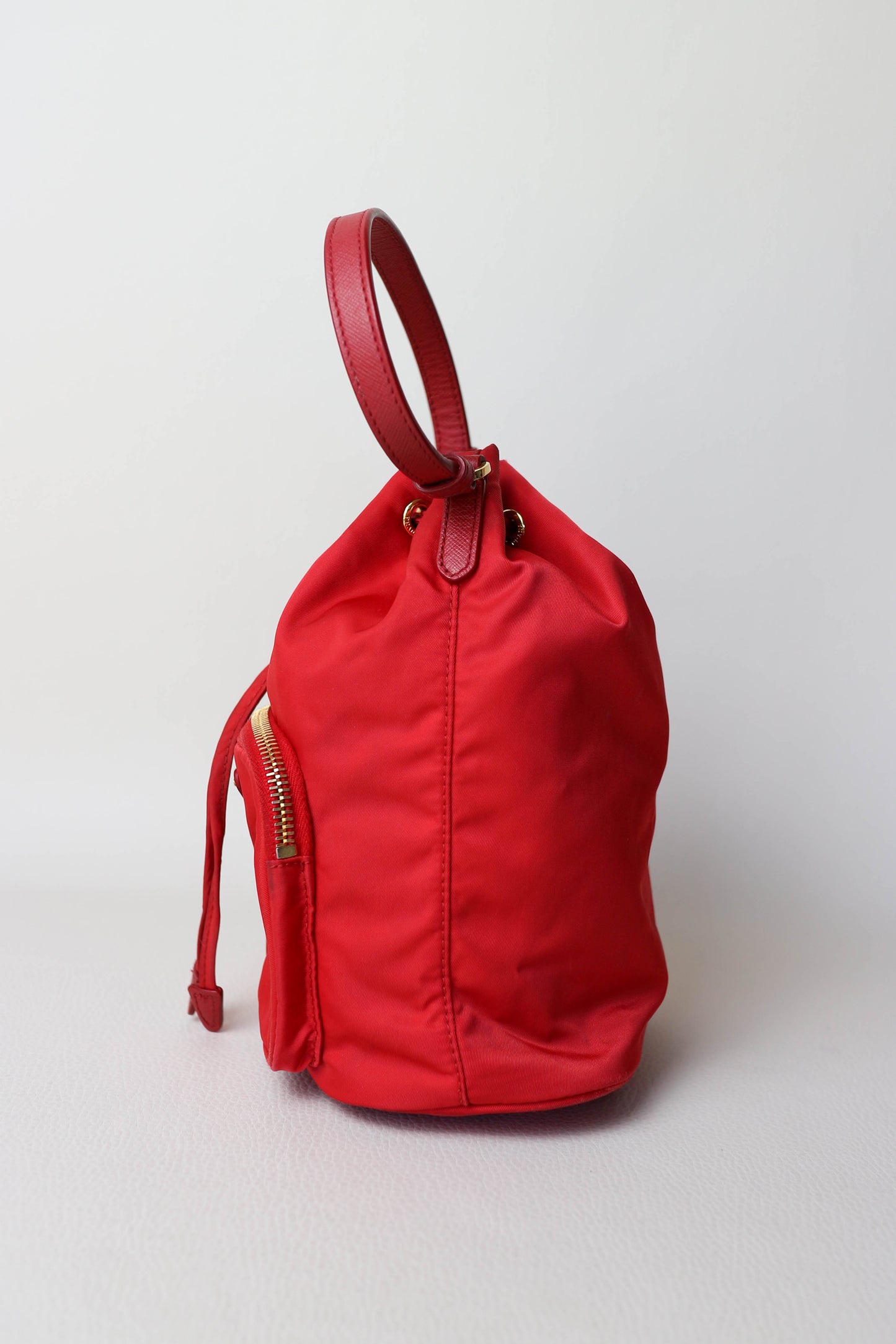Prada Vintage Nylon Bucket Bag Red
