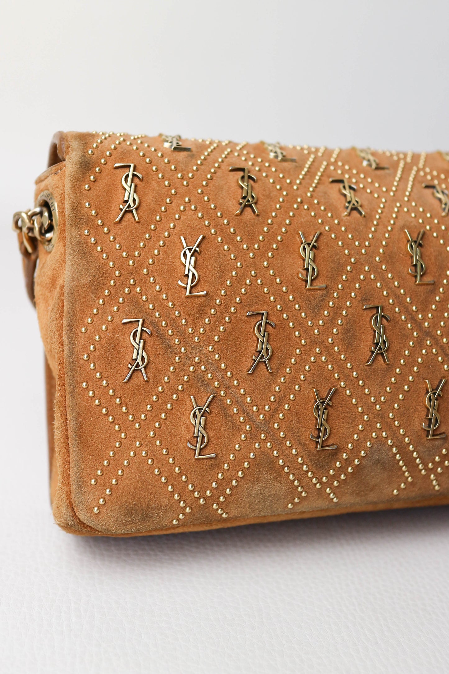 Saint Laurent Kate Logo Studs Bag Suede