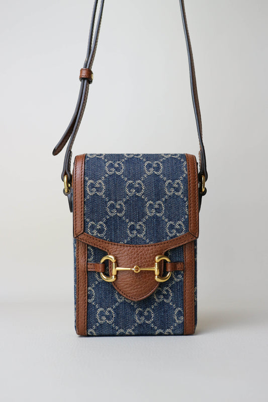 Gucci Horsebit Vertical Crossbody Bag Denim