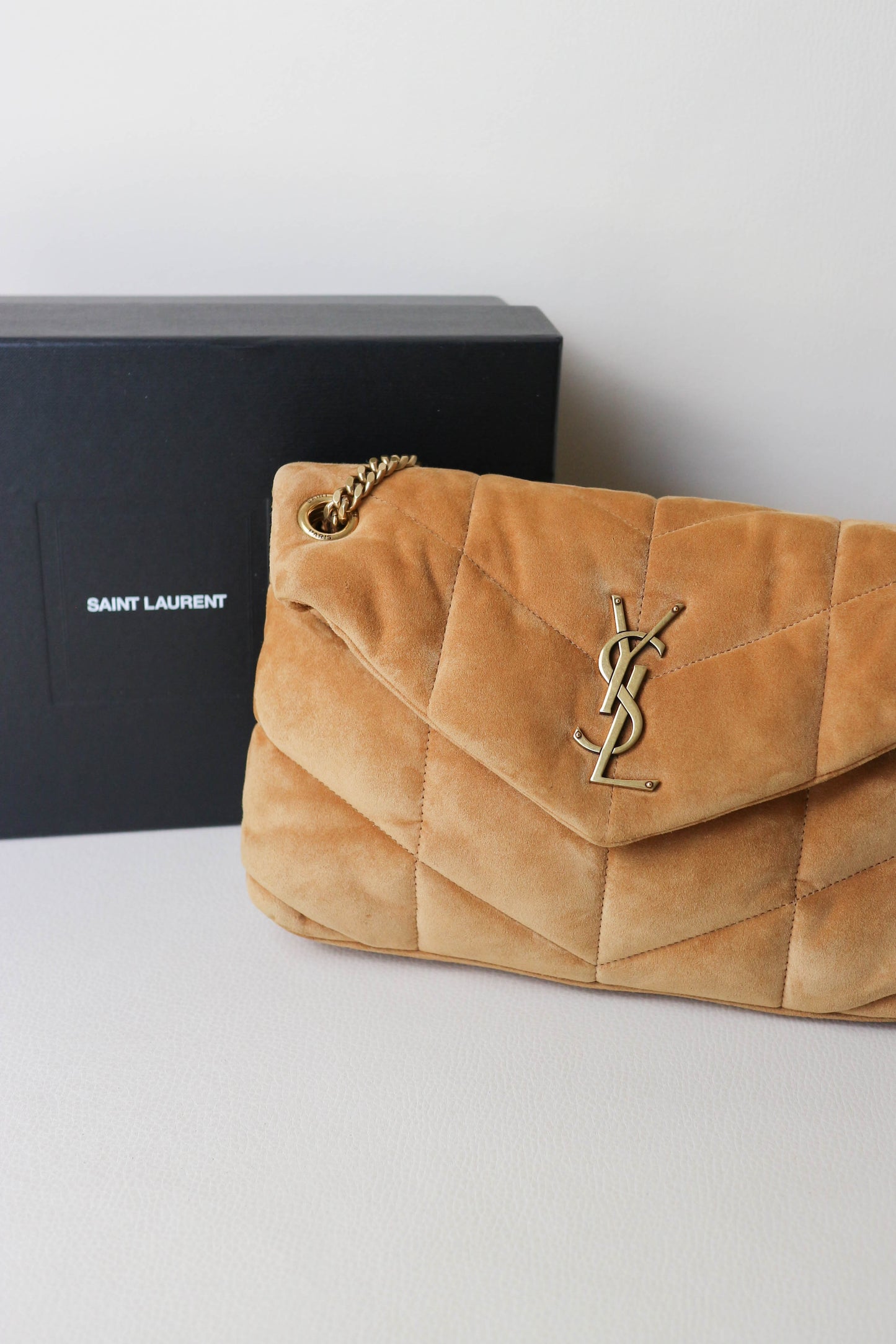 Saint Laurent Loulou Puffer Bag Suede Brown Small