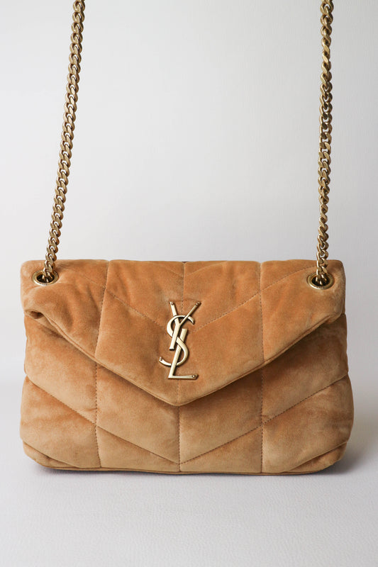 Saint Laurent Loulou Puffer Bag Suede Brown Small