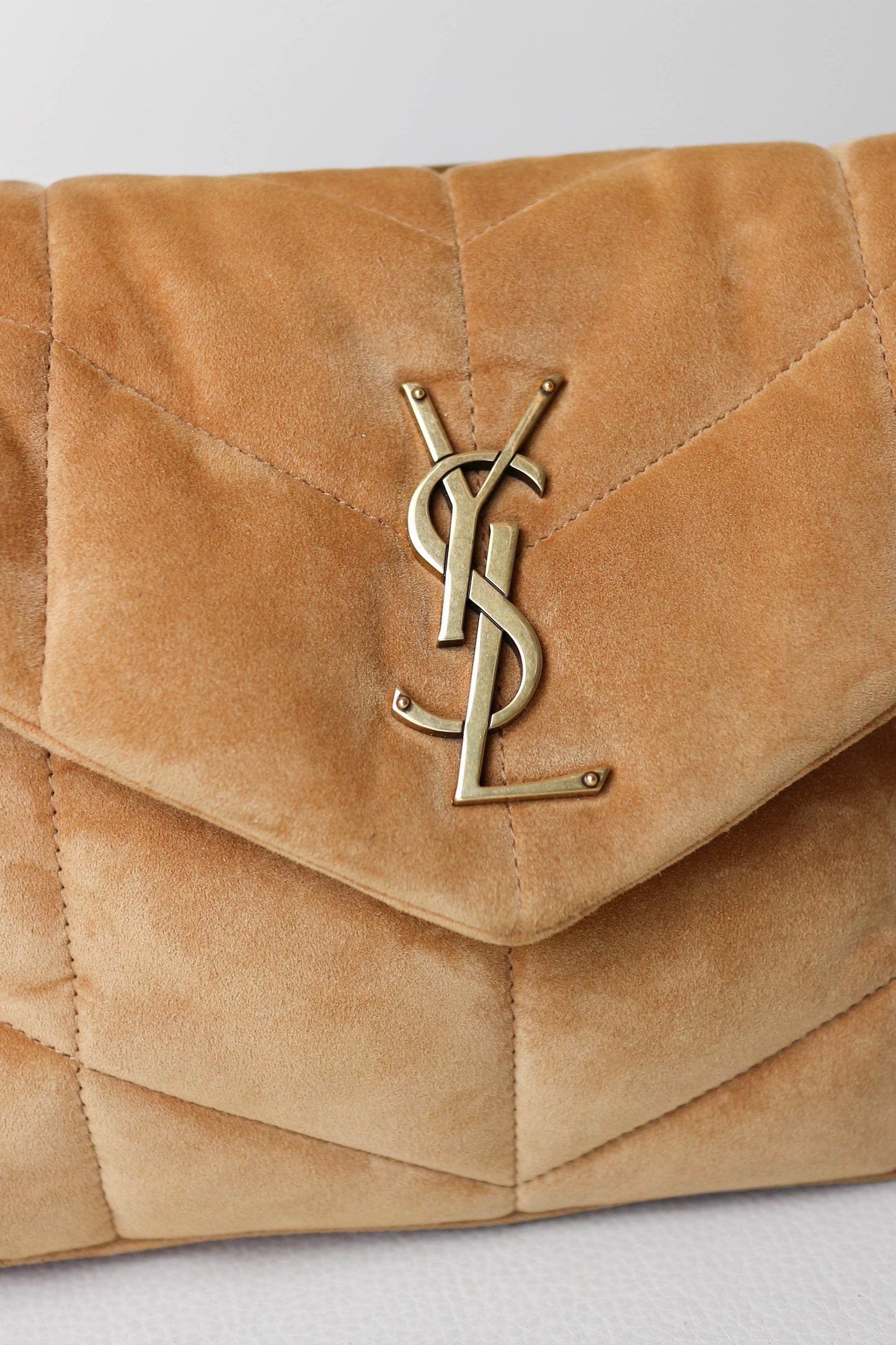 Saint Laurent Loulou Puffer Bag Suede Brown Small