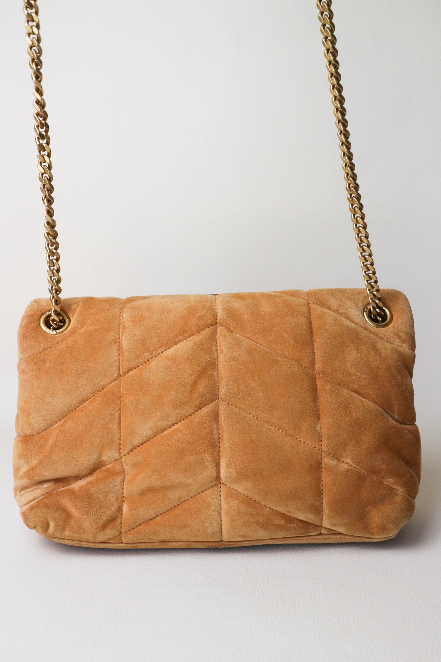 Saint Laurent Loulou Puffer Bag Suede Brown Small