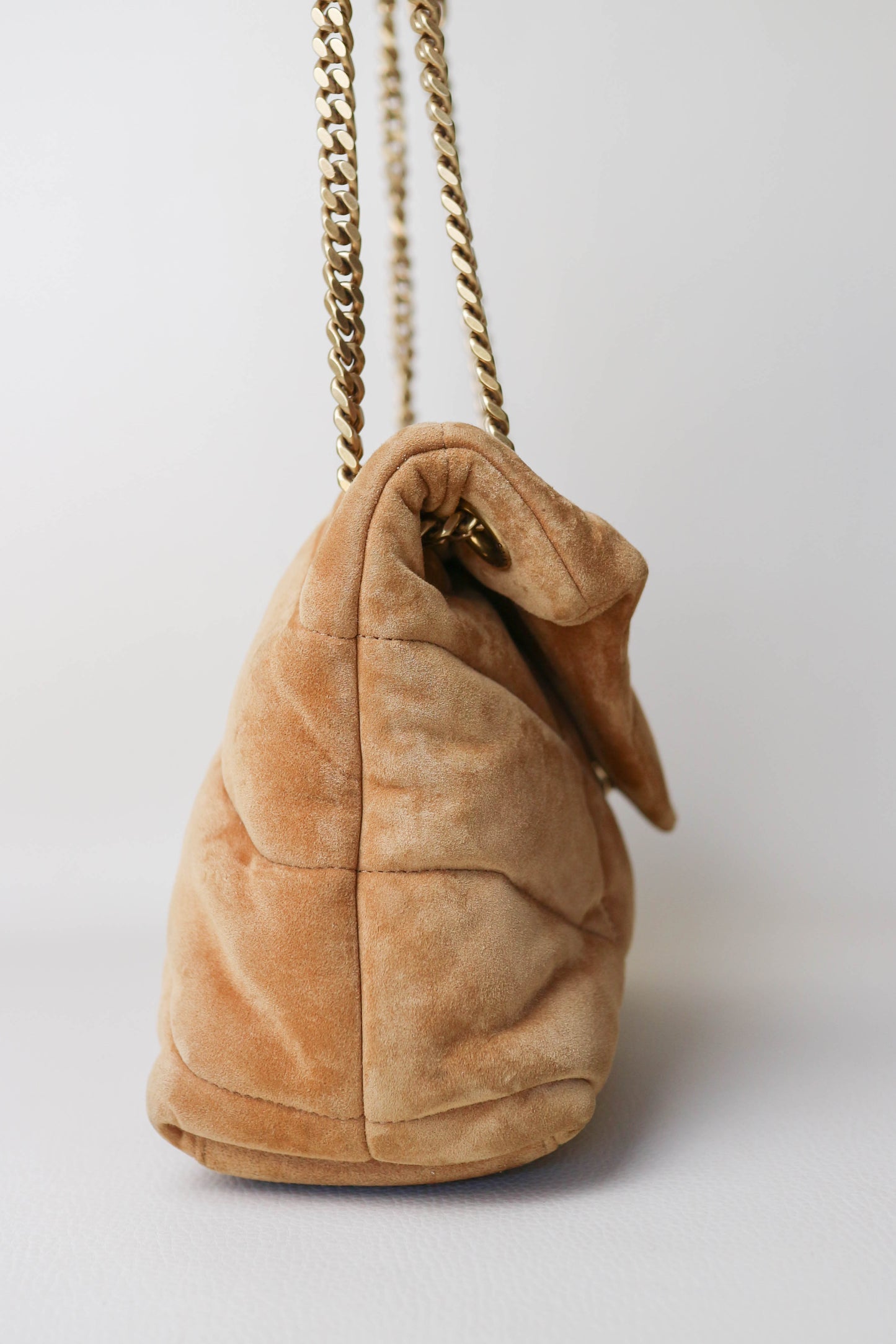 Saint Laurent Loulou Puffer Bag Suede Brown Small