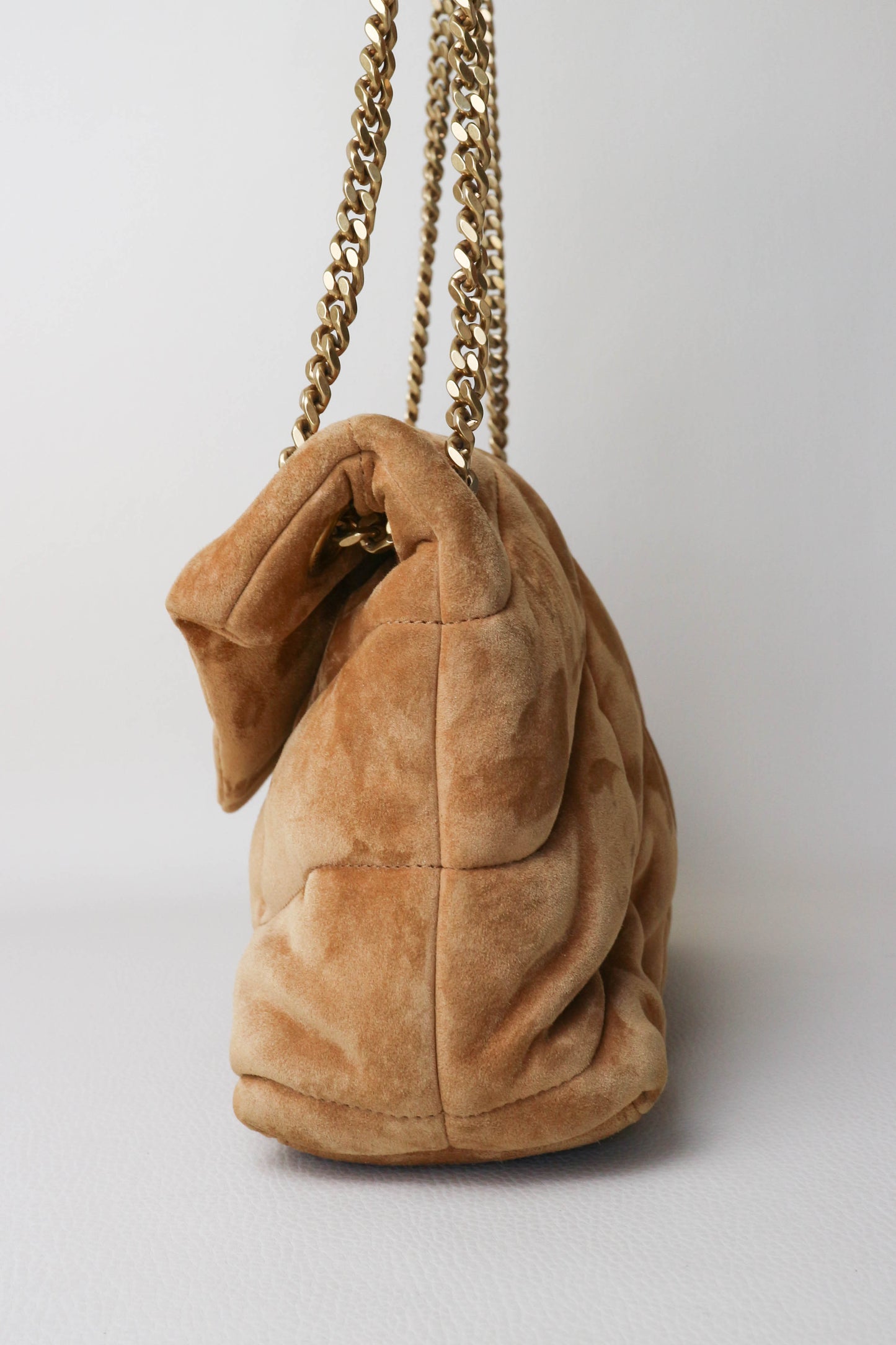 Saint Laurent Loulou Puffer Bag Suede Brown Small