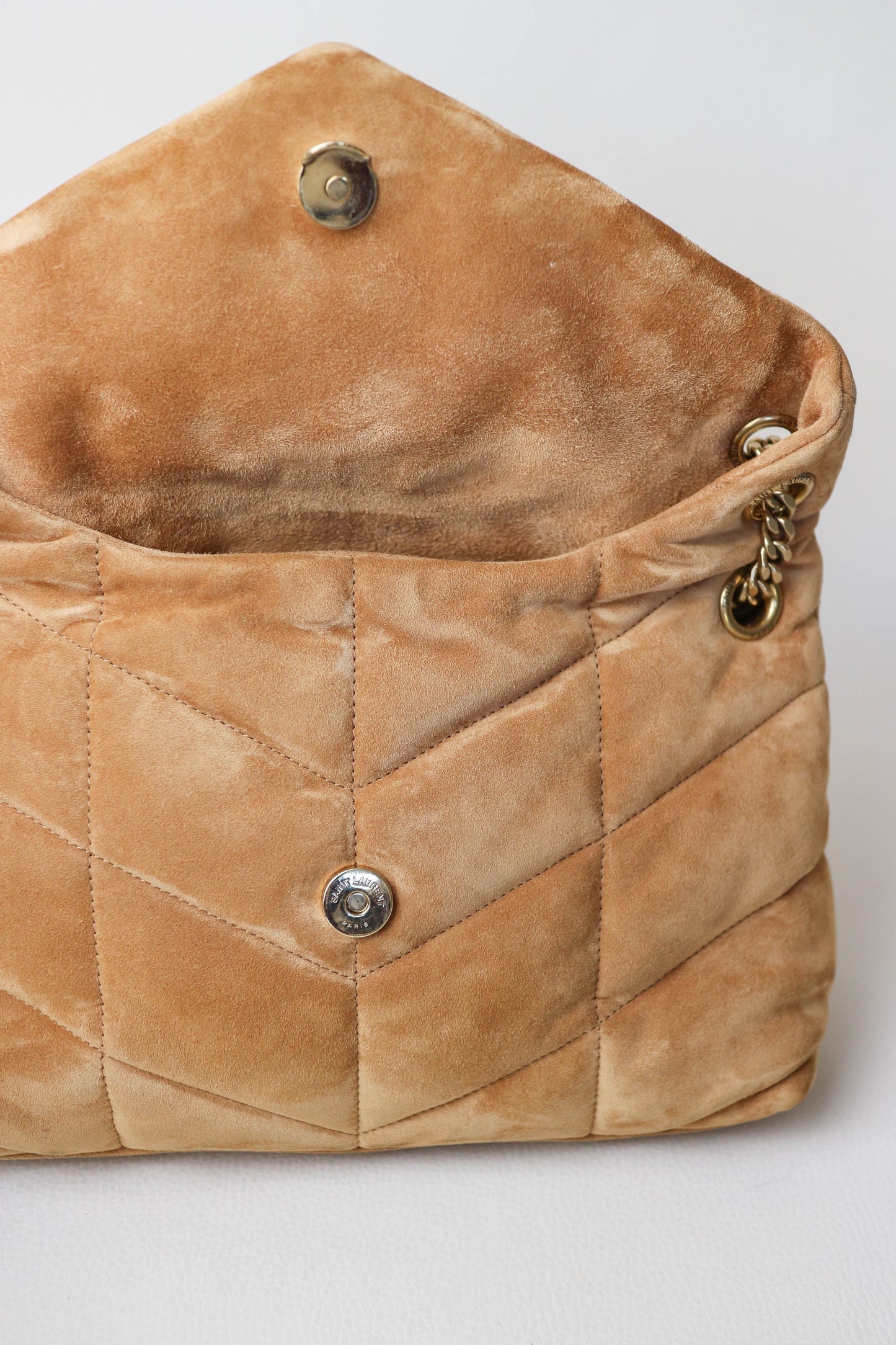 Saint Laurent Loulou Puffer Bag Suede Brown Small