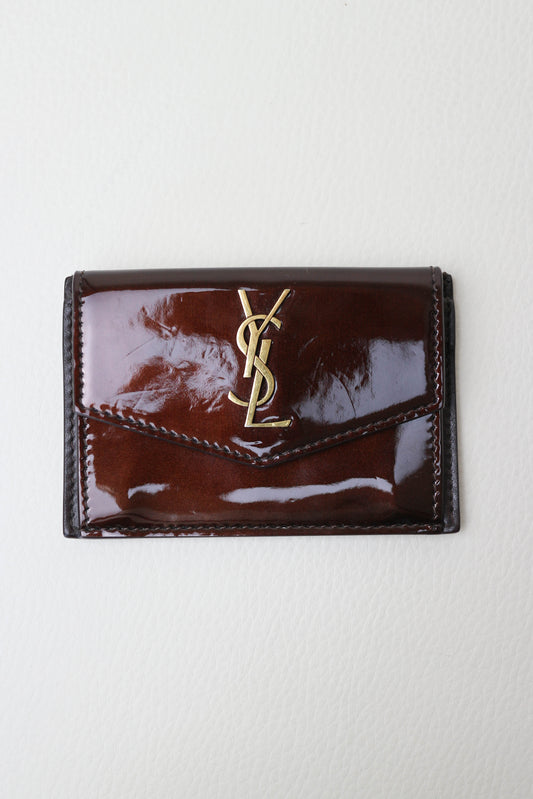 Saint Laurent Uptown Logo Card Holder Patent Brown