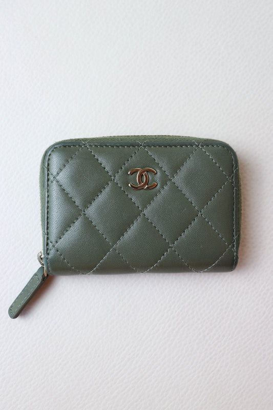 CHANEL Mini Zip Wallet Khaki