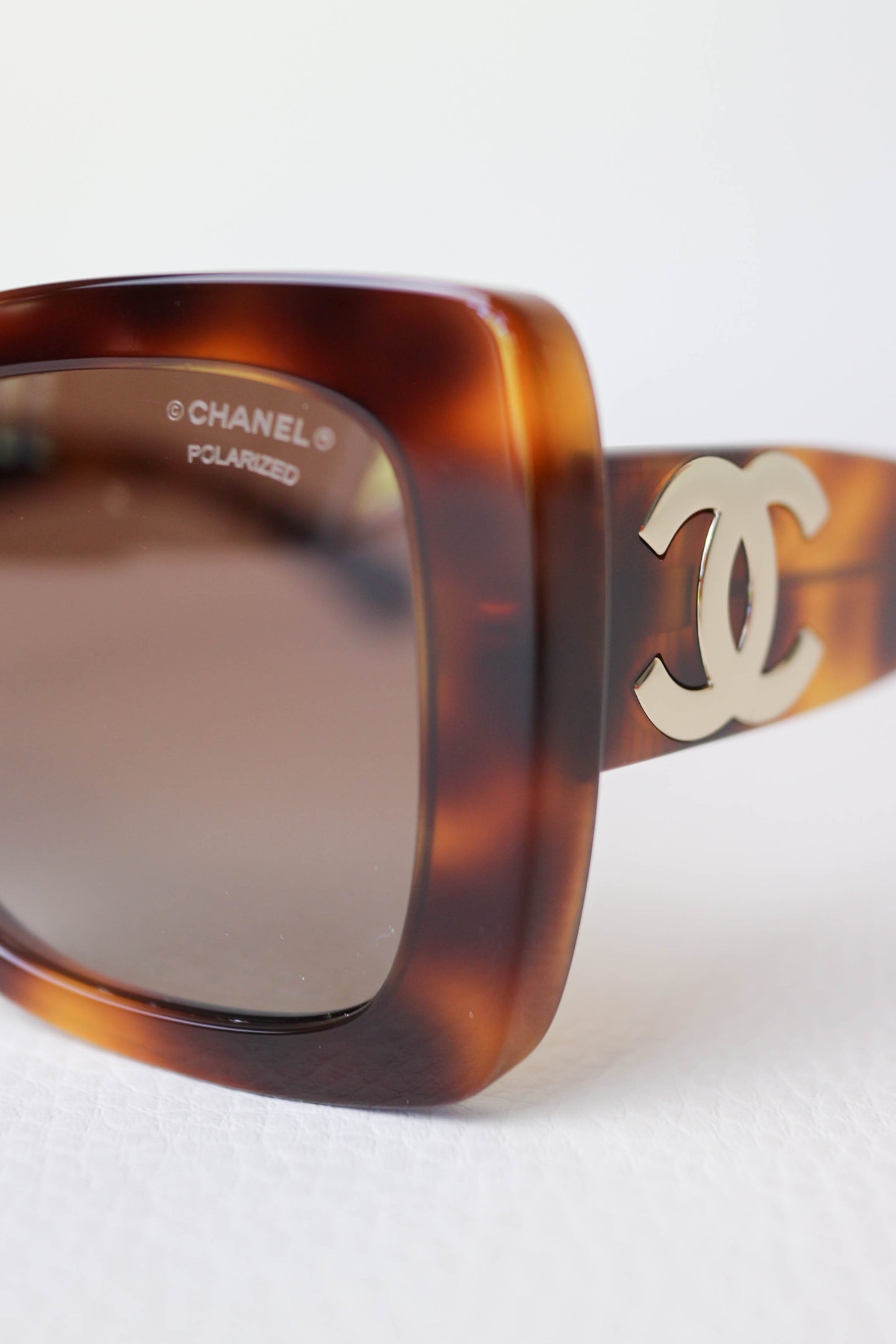 CHANEL Square Polarized Sunglasses Tortoise