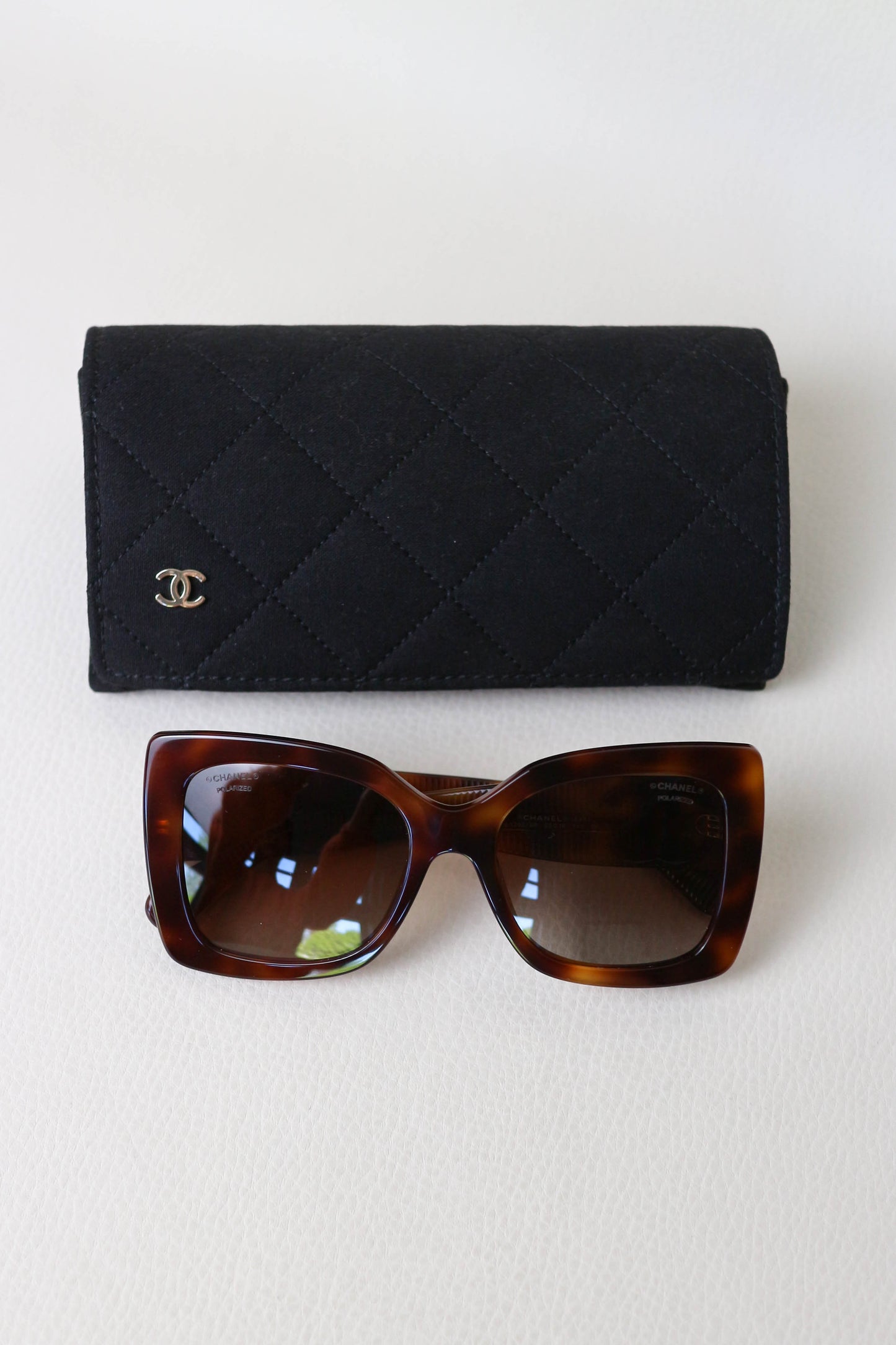 CHANEL Square Polarized Sunglasses Tortoise