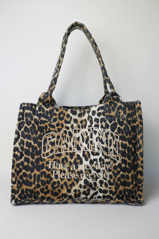 GANNI Logo Leopard Tote Bag
