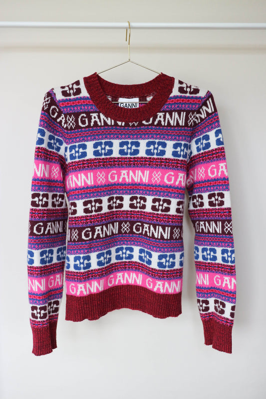 GANNI Logo Knit Jumper Pink/Red