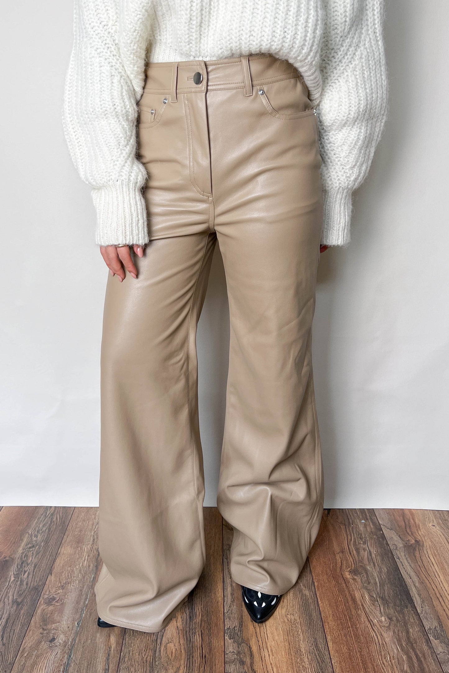 Stand Studio Faux Leather Pants Beige