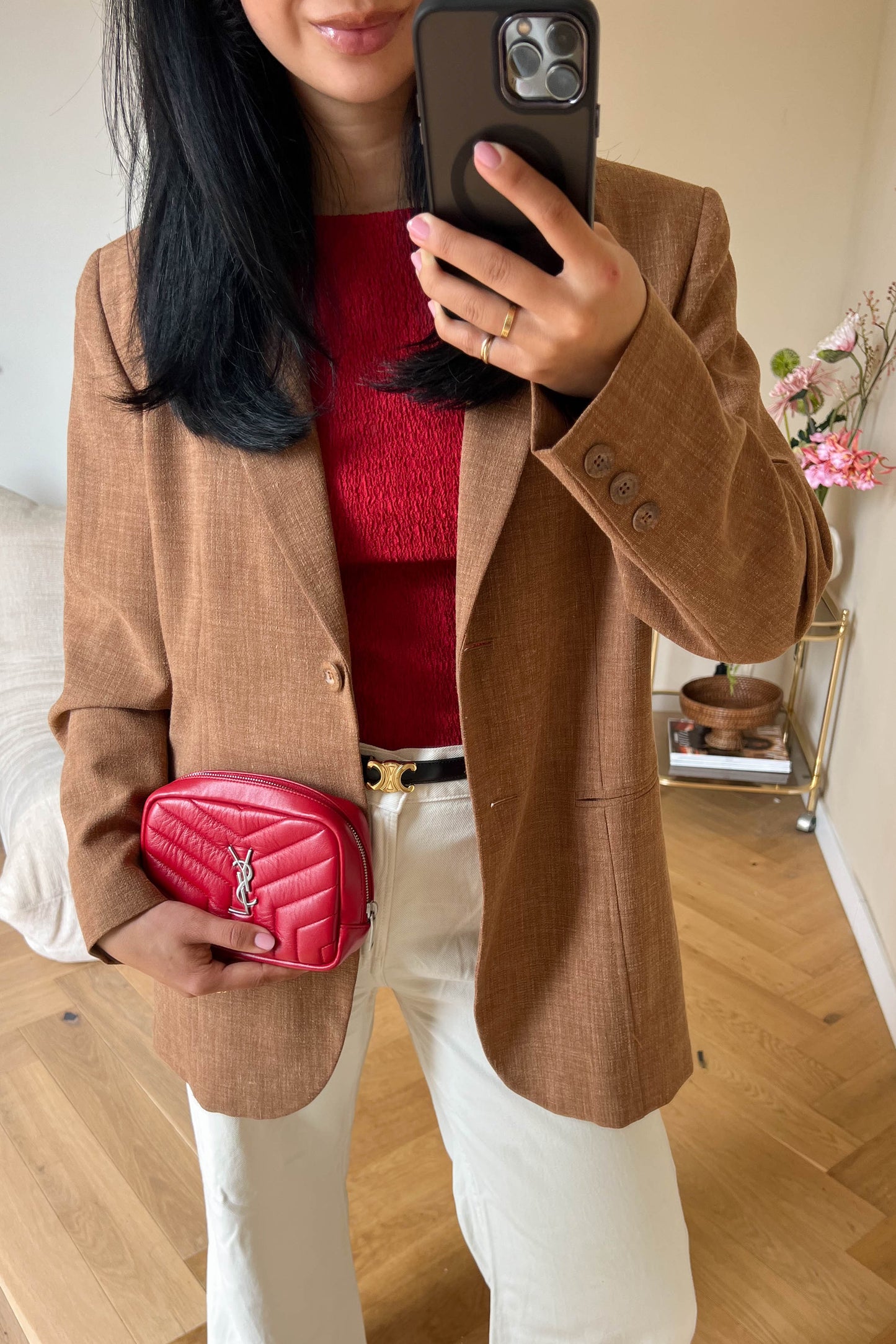 Saint Laurent Logo Leather Toiletry Pouch Red