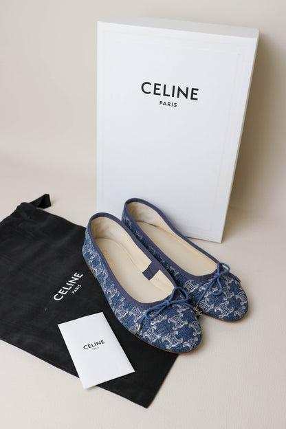 CELINE Triomphe Denim Ballerina’s