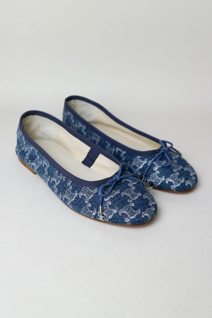 CELINE Triomphe Denim Ballerina’s
