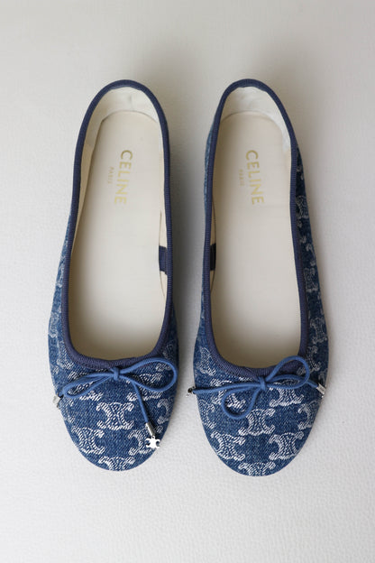 CELINE Triomphe Denim Ballerina’s
