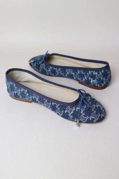 CELINE Triomphe Denim Ballerina’s