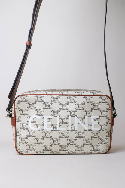 CELINE Triomphe Canvas Logo Bag White