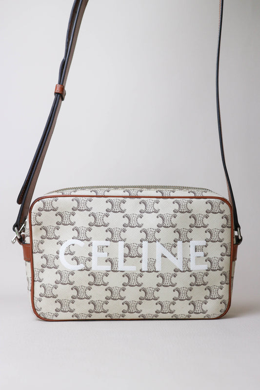 CELINE Triomphe Canvas Logo Bag White