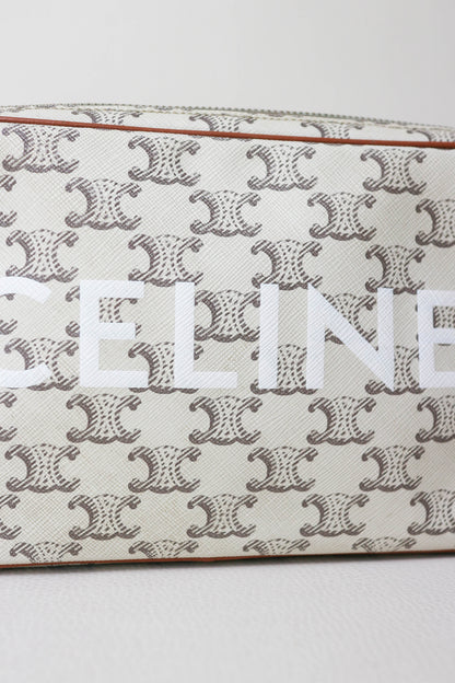 CELINE Triomphe Canvas Logo Bag White