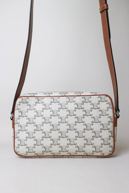 CELINE Triomphe Canvas Logo Bag White