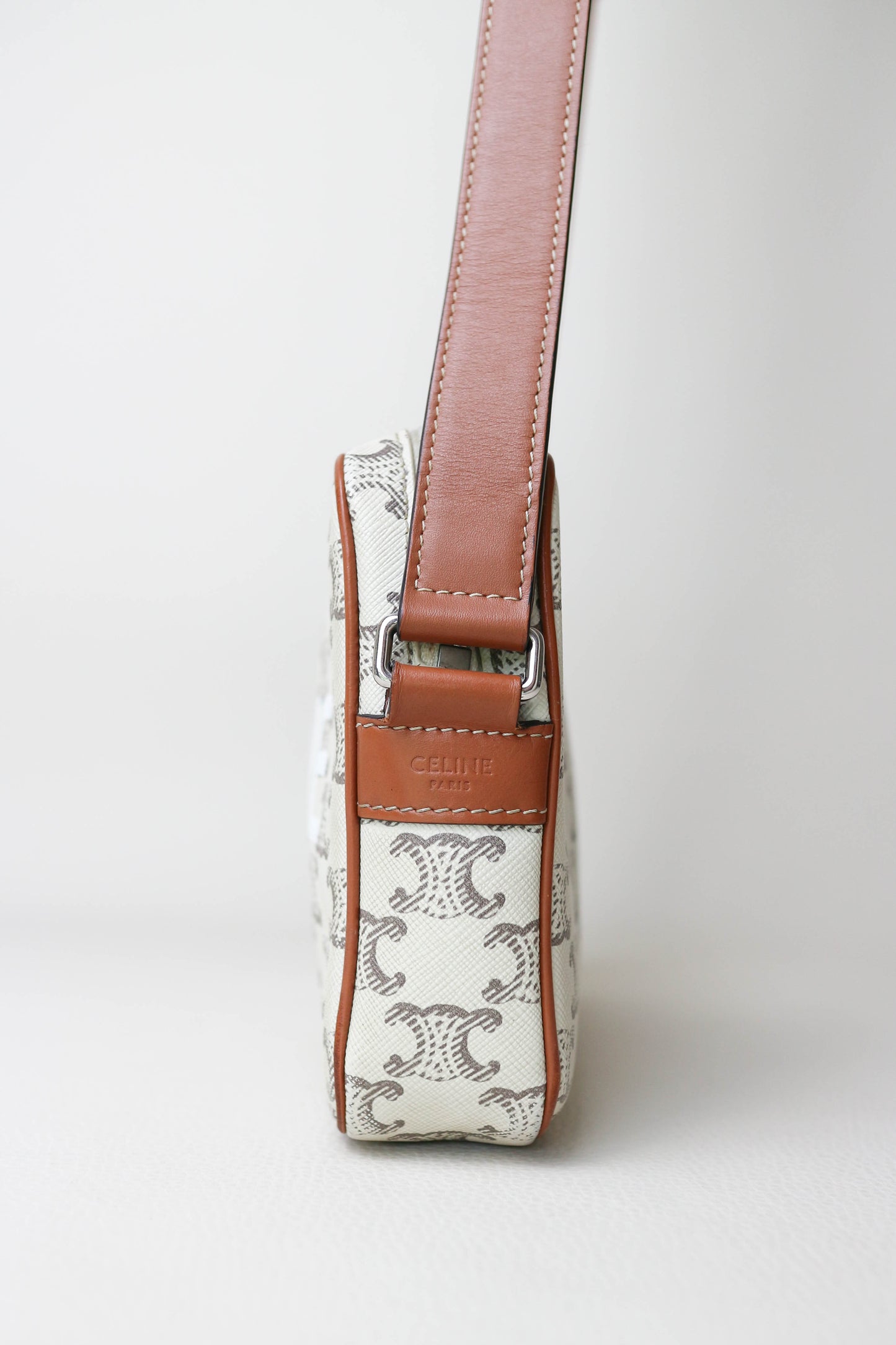 CELINE Triomphe Canvas Logo Bag White