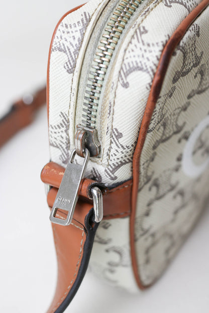 CELINE Triomphe Canvas Logo Bag White