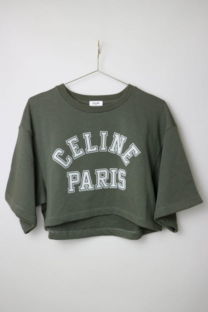 CELINE Logo Cropped Sweater Khaki