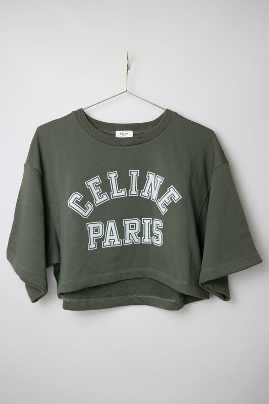 CELINE Logo Cropped Sweater Khaki