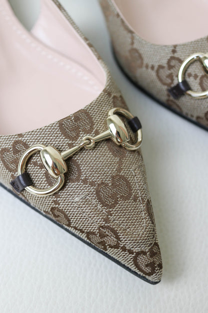 Gucci Monogram Canvas Slingback Sandals