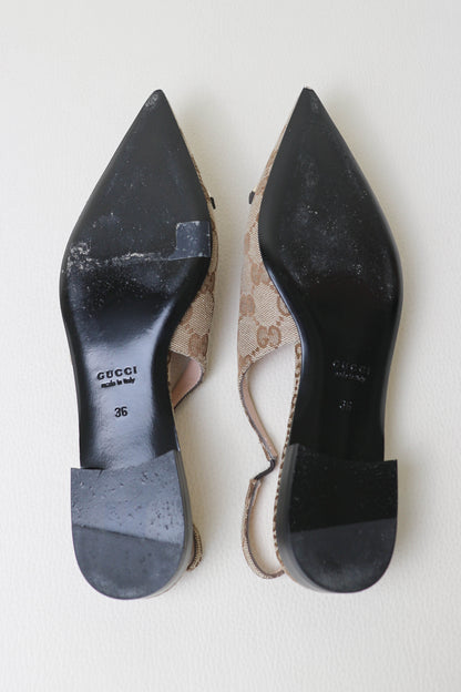 Gucci Monogram Canvas Slingback Sandals