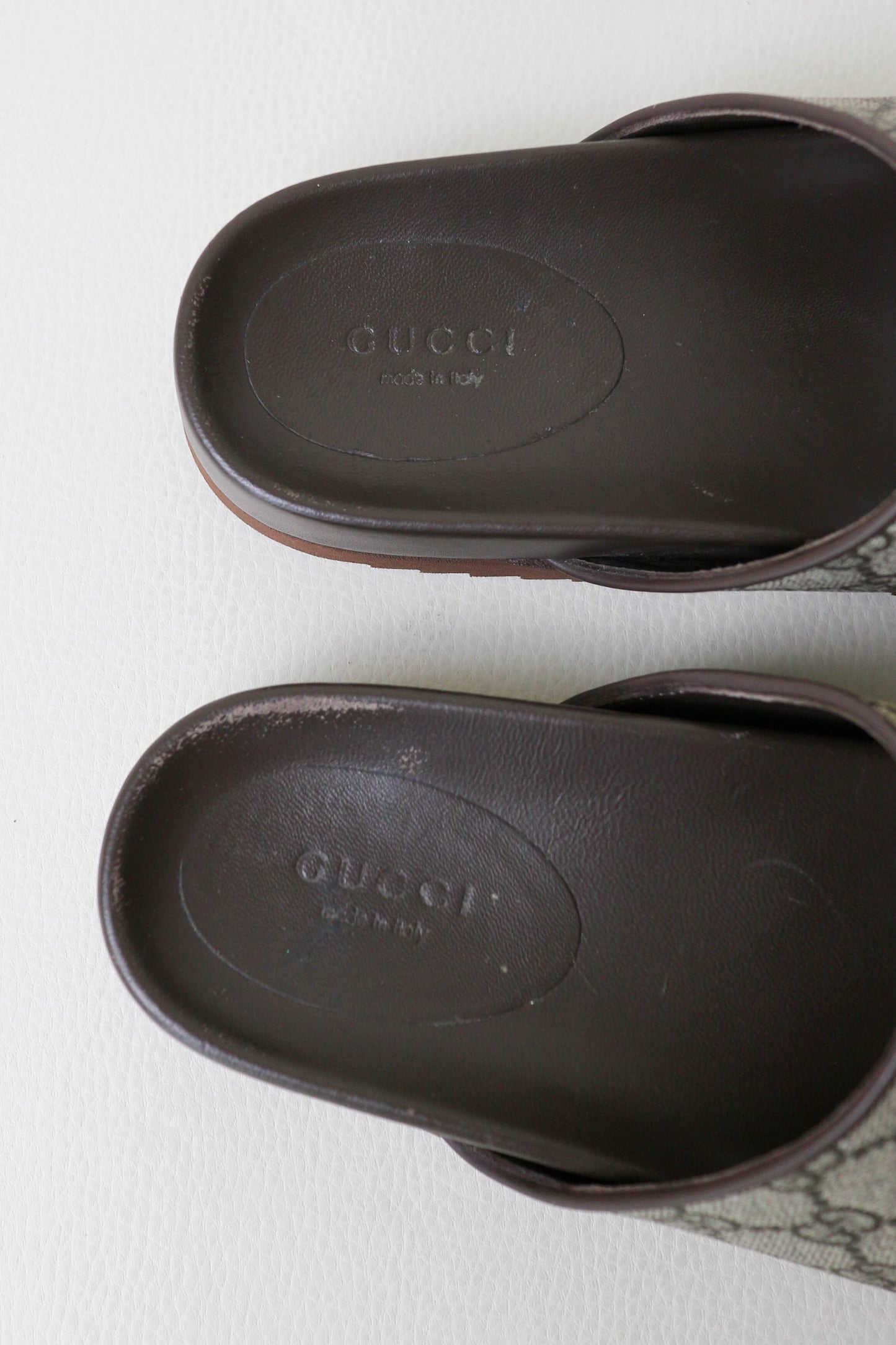 Gucci Horsebit Monogram Canvas Mules Beige