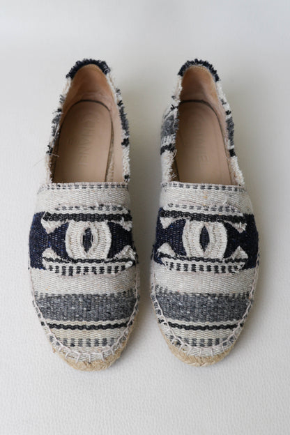 CHANEL Logo Canvas Espadrilles Blue